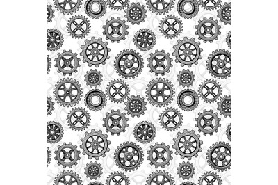 Retro sketch mechanical gears seamless pattern design