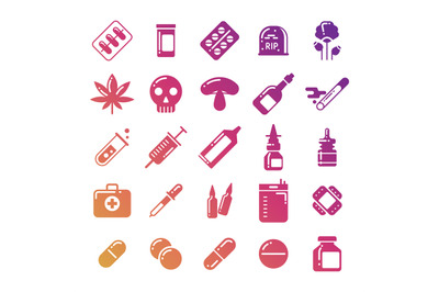 Bright medicine silhouette icons set