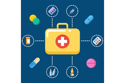 First aid kit concept - medicine icons set