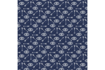 Seamless pattern design with stars eyes and arrows