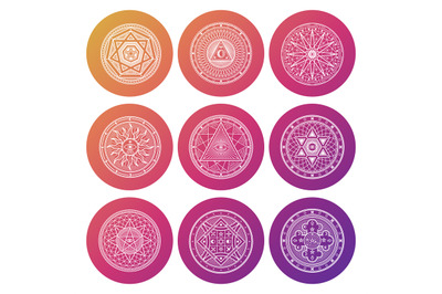 White occult, mystic, spiritual, esoteric bright vector icons