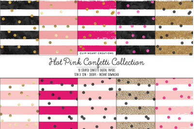 Hot Pink&nbsp;&amp; Gold Confetti Digital Papers