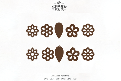 Flowers Leather Earrings SVG - Earrings Cutting Template