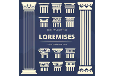 Classic ancient columns and architecture elements set