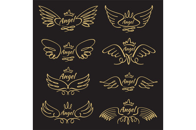 Elegant angel golden flying wings on black background