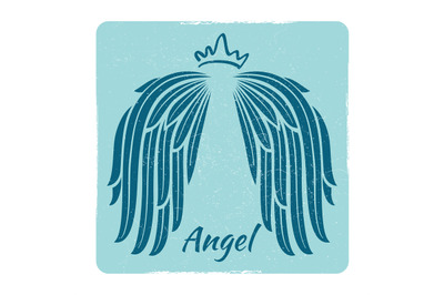 Elegant grunge emblem with angel wings