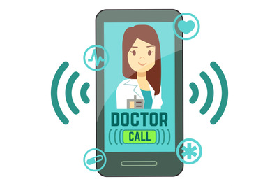 Flat mobile doctor, personalized medicine consultant on smartphone scr