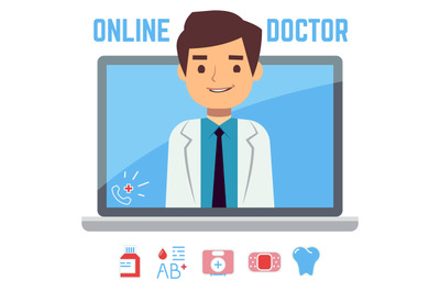 Flat online doctor&2C; internet computer health service&2C; medical consulta