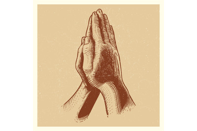 Grunge poster with hand drawn praying hands