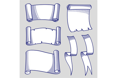 Hand drawn sketch of scrolls and ribbons