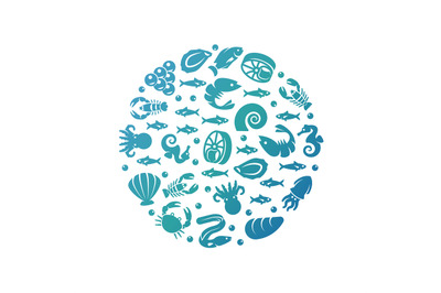 Ocean life colorful round concept - sea food emblem design