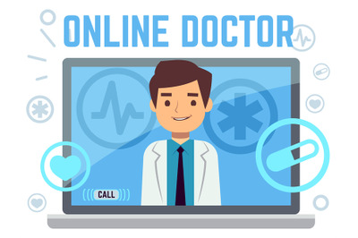 Online doctor consultant flat icons