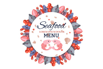 Round banner menu with sea food