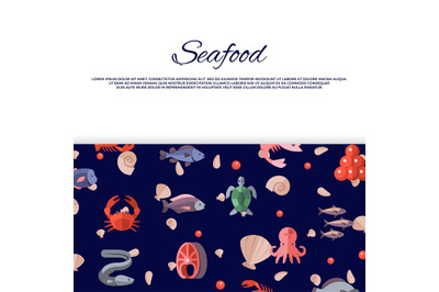 Seafood banner design with bright caviar&2C; fishes&2C; crabs&2C; salmon