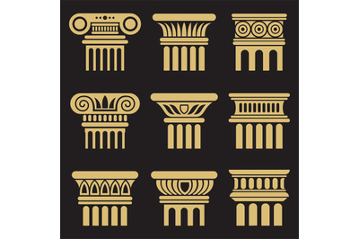 Set of ancient architecture column icons