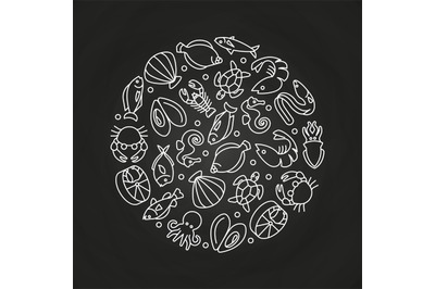 White sealife linear icons round concept