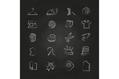 Hand drawn linear fabric, sewing, tailor, knitting icons