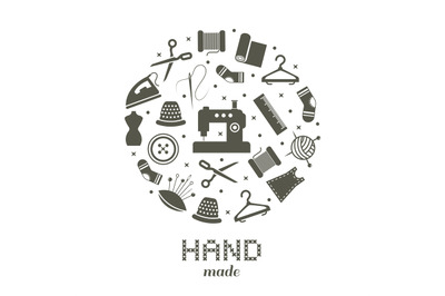Handmade round concept with sewing and knitting icons