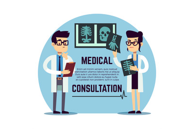 Male and female young doctors diagnosis - medical consultation