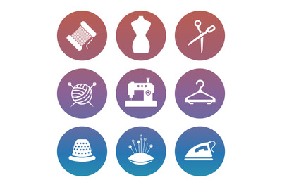 Sewing or tailor shop silhouette icons set