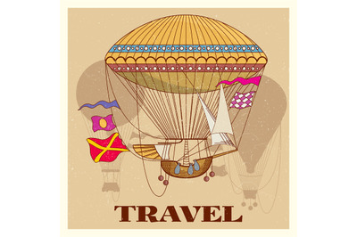 Grunge vintage poster with retro air hot balloon