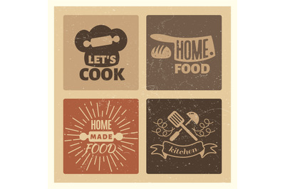 Homemade food and bakery vintage grunge badge set