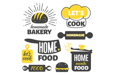 Retro cooking badges - homemade food emblems set