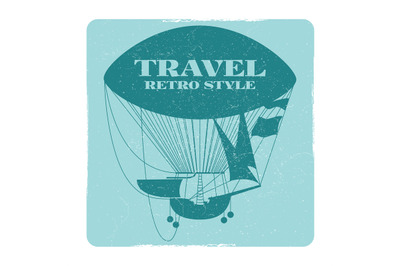 Retro style travel banner with hot air balloon silhouette