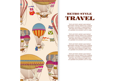 Travel banner with vintage bright hot air balloons