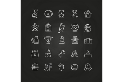 White pet shop, animals hand drawn line vector icons