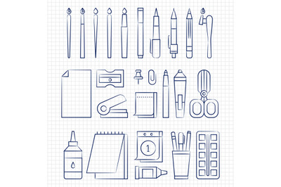 Pen drawing office stationery linear icons