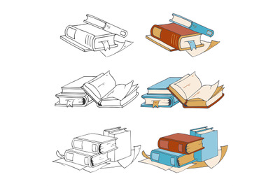 Doodle, hand drawn sketch books icons and coloring elements with sampl