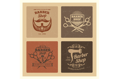 Grunge vintage barber shop labels vector design