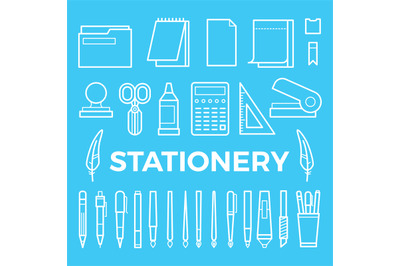 Line style stationery icons collection