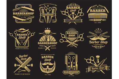 Old barbershop vector emblems and labels