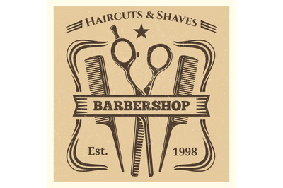 Vintage barbershop label desing on grunge background