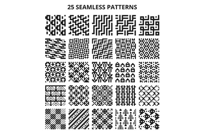 Abstract geometric seamless black and white vector patterns. 25 repeat