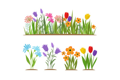 Early spring forest and garden flowers isolated on white vector set