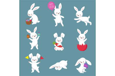 Easter cute happy bunny rabbit vector characters set