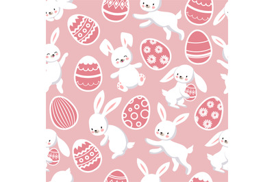 Happy Easter vector seamless patten with cute cartoon bunny rabbits