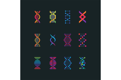 Human dna research technology symbols. Spiral molecule medical bio tec