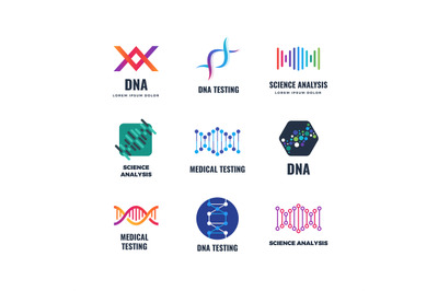 Dna code biotech vector science genetics logo. Helix molecule biotechn