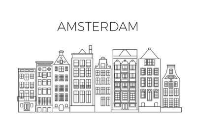 Amsterdam houses city panorama. Dutch street buildings vector skyline