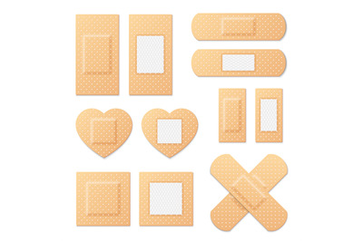 Adhesive bandage elastic medical plasters vector set