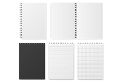 Blank open and closed realistic notebook, organizer and diary vector t