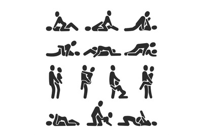 Sexual position vector icons. Sex positioning between man and woman co