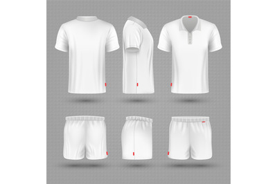 Rugby shorts and t shirt white blank man sport uniform vector set