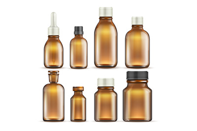 Realistic brown glass medicine and cosmetic bottles&2C; medical packaging