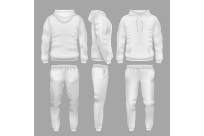 White hooded sweatshirt with sports trousers. Active sport wear hoodie