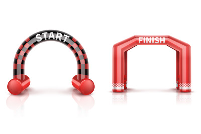 Inflatable race finish and start arch with banner. Outdoor event ballo